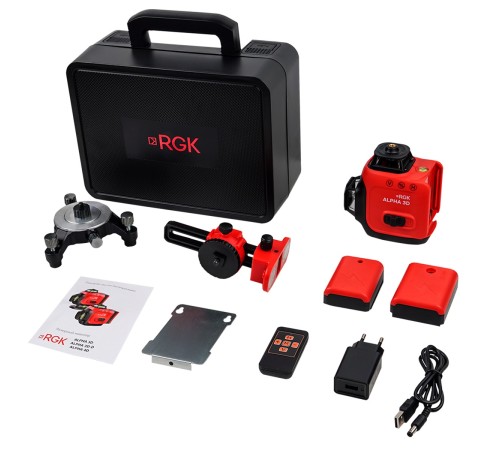 Лазерный уровень RGK ALPHA 3D с калибровкой с зелёным лучом Лазерный уровень RGK ALPHA 3D с калибровкой с зелёным лучом