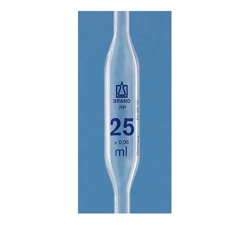 BRAND 30015 Пипетка Мора, PP, 25 мл, голубая градуировка, 1 метка, 6 шт/упак BRAND 30015 Пипетка Мора, PP, 25 мл, голубая градуировка, 1 метка, 6 шт/упак